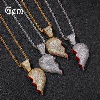 [COD] hip-hop personality two halves heartbroken combination pendant copper inlaid zircon broken heart necklace