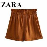 Zara กางเกงขาสั้นลําลอง ผ้าลินิน เอวสูง เข้ารูป หรูหรา สไตล์ฝรั่งเศส เรโทร แฟชั่นสําหรับสตรี ag