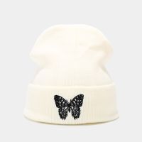 Fashion Knitted Beanies Hat Butterfly Embroidery Winter Warm Ski Hats Skullies Caps Soft Elastic Cap Sport Bonnet Men Women