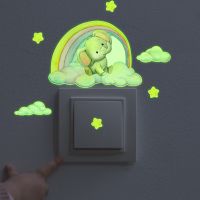 ZZOOI Cartoon Rainbow Elephant Luminous Stickers On The Wall Baby Kid Room Home Decor Switch Socket Art Decal Glow In The Dark Sticker