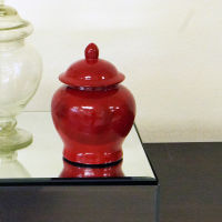 C&amp;C HOME Crimson Stria Red Ginger Jar โถเซรามิก โถตกแต่งบ้าน ของตกแต่งบ้าน เซรามิคตกแต่งบ้าน โถใส่เครื่องประดับ โถใส่ของ โถใส่ต่างหู