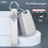 ZOBIG ZOBIG เคสที่ห้อยกุญแจเพชรโลหะผสมสังกะสีสำหรับ Volkswagen VW B8 3C 8B แปร7 Magotan A7 Arteon Jetta Golf Polo MK7 Passat ด้วงทิกวนสำหรับ Kunci Remote Mobil เคสพร้อมพวงกุญแจ