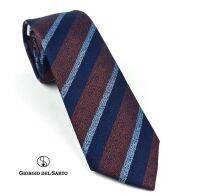 Giorgio Del Sarto Necktie 7.5 cm Brown with blue stripe Fabric Texture เนคไทสีน้ำตาลมีเท็กเจอร์