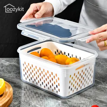 Refrigerator Organizer Fridge Storage Box Fresh Vegetable Fruit Boxes Drain  Basket Storage Containers Pantry Kitchen Organizer