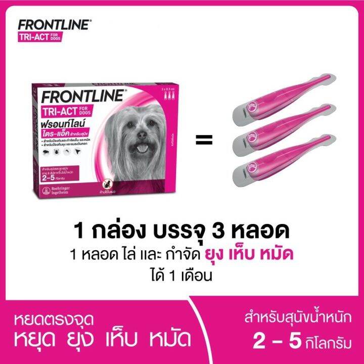 frontline-tri-act-for-dog-size-xs-ฟรอนท์ไลน์-ไตร-แอ็ค-สำหรับสุนัขน้ำหนัก-2-5-กก-ยาหยดหลัง-หยุด-ยุง-เห็บ-หมัด-1-กล่อง