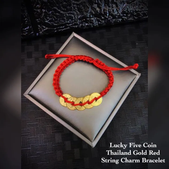 LUCKY CHARMS AD LUCKY FIVE COIN THAILAND GOLD RED STRING CHARM BRACELET Lazada PH