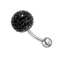 จิวสะดือ แหวนท้อง SS บาร์ 316L กับหินคริสตัลสีดำในเงิน 1ชิ้้น316L SS Bar Belly Ring With Black Crystal stone In Silver