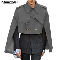 COD Men Coat Crop Style Sleeve Design Lapel Fashion Long Irregular INCERUN Split Capes