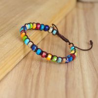 【YF】❅♧  6x4mm Beads 7 Chakra Woven Stone Boho Bangle Fashion Jewelry Gifts