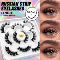 GROINNEYA Russian Strip Lashes5 Pairs 3D Mink Eyelashes DD Curl Lashes Fox Eyes Natural False Lashes Eyelashes Extensions