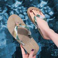2023 New Summer Fashion Design Weave Women Beach Flip-Flops Non-Slip Flat Ladies Outdoor Soft Slippers Womens Simple Flip-Flop