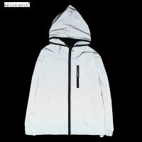 Plus Size 5XL Mens Full Reflective Jacket Light Hoodies Large Hip Hop Waterproof Windbreaker Jackets Hooded Streetwear Coats