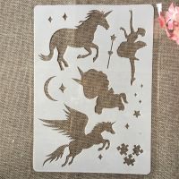 1Pcs A4 29cm Fairy Girl Unicorn DIY Layering Stencils Wall Painting Scrapbook Coloring Embossing Album Decorative Template