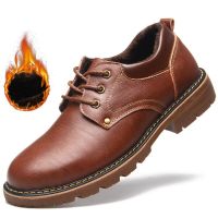 Kulit Asli Pria Kasual Sepatu Musim Dingin Plus Beludru PRA Sepatu Coklat Pria Sepatu Untuk A Prdesain Sepatu Oxford ทางการ