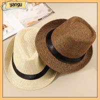 YANGU Unisex ปีกกว้าง หมวกนักเลง หมวกกันแดด หมวกคาวบอย Fedora หมวกฟางปานามา หมวกแจ๊สเดรส