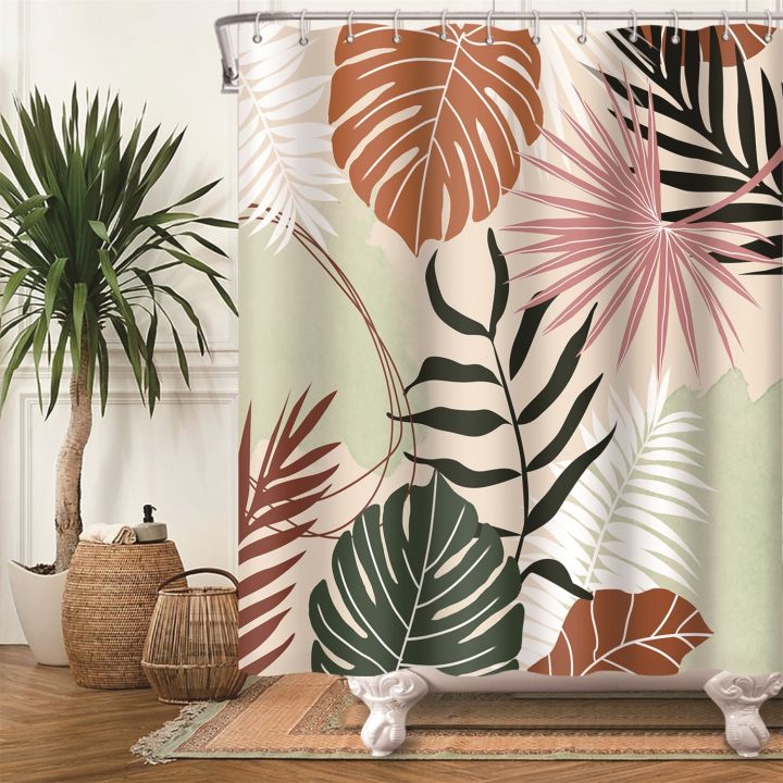 tropical-turtle-leaf-shower-curtains-plants-bohemia-curtain-waterproof-polyester-curtain-boho-bath-curtain-home-decor-with-hooks