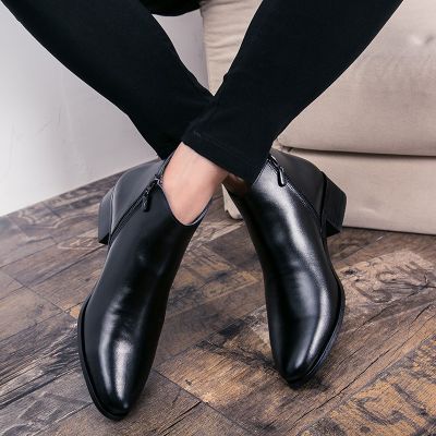 2022 Mens Kasut Formal Lelaki Cow Leather Ankle Boots Business Black Dress Boot Heigh Top Ready Stock