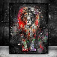 บทคัดย่อ Lion Tiger Elk Leopard Graffiti Art ภาพวาดผ้าใบโปสเตอร์และภาพพิมพ์-ภาพสัตว์ Home Wall ตกแต่ง Cuadros