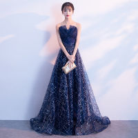 【CW】Aura Queen Evening Dress Skirt Female Long Banquet Temperament Toast Dress Bride Fairy Dream Host Starry Sky