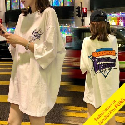 ☑❈ เสื้อยืดแขนสั้นสีขาว oversize shirt เสื้อผ้าสาวอวบแฟชั่นผู้หญิง เสื้อโอเวอร์ไซส์เกาหลี เสื้อยืดไซส์ใหญ่คอกรม พิมพ์ลาย