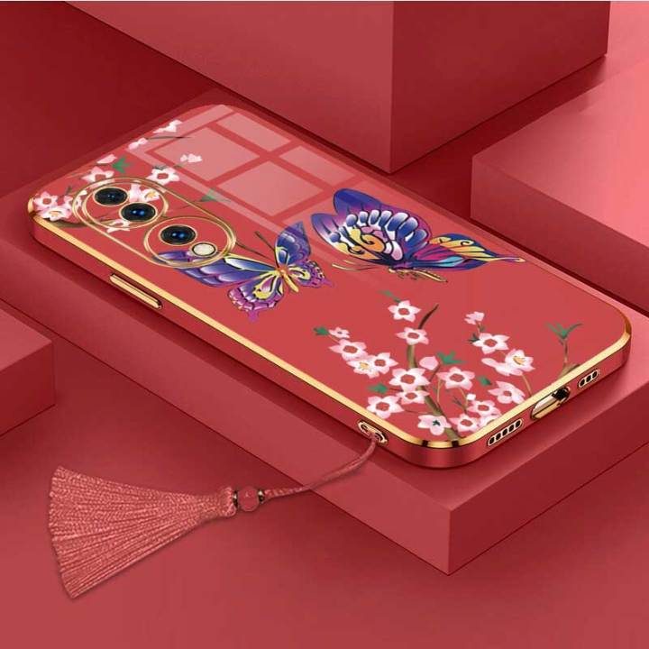 เคสสำหรับ-honor-70-5g-huawei-nova-9se-nova-9ผีเสื้อที่สวยงามหรูหราพร้อมเคสป้องกันกล้องดอกไม้เคสโทรศัพท์ขอบชุบซิลิโคนนิ่มพร้อมฟรีสายคล้อง