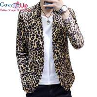 COZY SLIM FIT บุรุษเสือดาวพิมพ์ Blazer สูงฤดูใบไม้ผลิฤดูใบไม้ร่วงผู้ชายพรหม Blazers