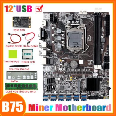 B75 12GPU BTC Mining Motherboard+G1630 CPU+DDR3 4GB 1600Mhz RAM+128G SSD Support 2XDDR3 RAM B75 12USB Miner Motherboard