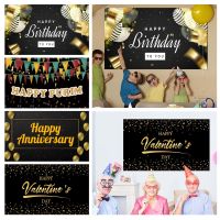 115×180cm Happy Birthday Background Anniversary Party Adults Black Gold Backdrop Party Decoration Banner  Photo Backgrounds Banners Streamers Confetti