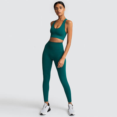Women 2 Piece Sport Gym Clothes Fitness Set Squat Proof Pant Seamless Leggings Yoga Bra Sportwear Crop Top Active Workout Suit