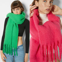 2022 Luxury Cashmere Bright Green Women Solid Scarf Winter Shawl and Wrap Bandana Pashmina Tassel Female Foulard Thick Blanket2023