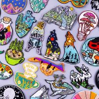 Wilderness Patch Iron On Patches On Clothes Animal Embroidered Patches For Clothing Stripes Badges Wolf Whale Patch For Clothes Haberdashery