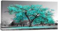 สีดำสีขาว Turquoise Tree ภาพวาดผ้าใบ Wall Art พิมพ์เหมาะสำหรับห้องนั่งเล่นและห้องนอน Decor Frameless โปสเตอร์ยอดนิยม Artwork