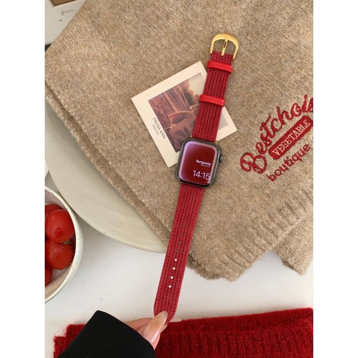 hot-sale-waffle-suede-leather-strap-suitable-for-trendy-s78-generation-apple-iwatch654se-womens-hundred