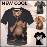 ผู้ชายผู้หญิงเด็กใหม่สัตว์เสื้อยืด Hairless Cat ดู 3d พิมพ์สบายๆฤดูร้อนสไตล์ Street O คอ