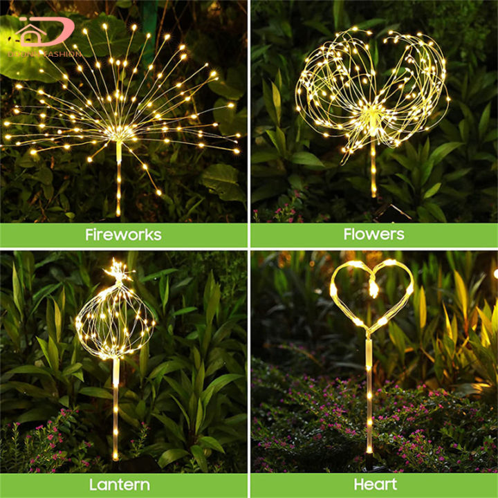 ไฟสวนกลางแจ้งดอกไม้ไฟ120-led-2โหมดแสงอาทิตย์กันน้ำสำหรับทางเดินสนามหลังบ้านภูมิทัศน์สนามหญ้า