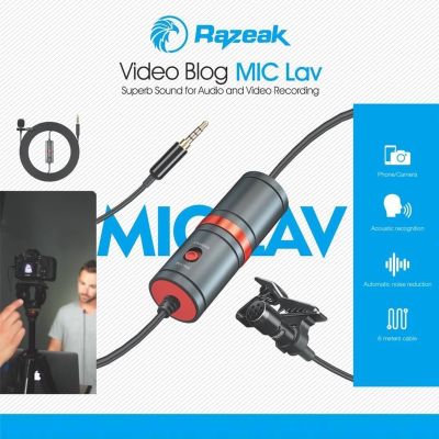 ไมค์นักข่าว ไมโครโฟน CLIP ON Razeak Video Blog Mic Lav สายยาว 6 เมตร ไมค์สำหรับ ทำ Live สด ทำวีดีโอต่างๆ