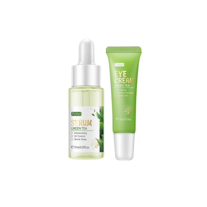 Fenyi Green Tea Soothing Facial Serum 17ml + Remove Dark Circles Eye Cream 15g Skin Care Set