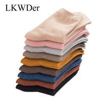 LKWDer 5คู่ฤดูใบไม้ผลิถุงเท้าสตรีฮาราจูกุของแข็งบางลูกอมสีที่มีสีสันเส้นใยไม้ไผ่ถุงเท้า C Omfort สุภาพสตรีหญิงถุงเท้า Meias