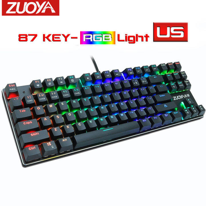 Gaming Mechanical Keyboard - Blue Switch 87key Wired Backlit LED USB Keyboard Waterproof For Computer Gamer PC Laptop (CA1)(F52)
