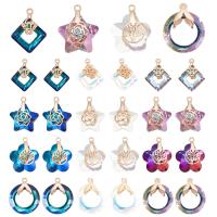 24Pcs 12 Style Electroplate Glass Pendants with Light Gold Plated Brass Ice Pick Pinch Bails Faceted Mixed Shapes Mixed Color 17x14x6mm Hole: 1.2mm