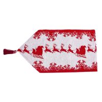 Elk Table Runner with Tassel Classic Red &amp;White Xmas for Holiday Home