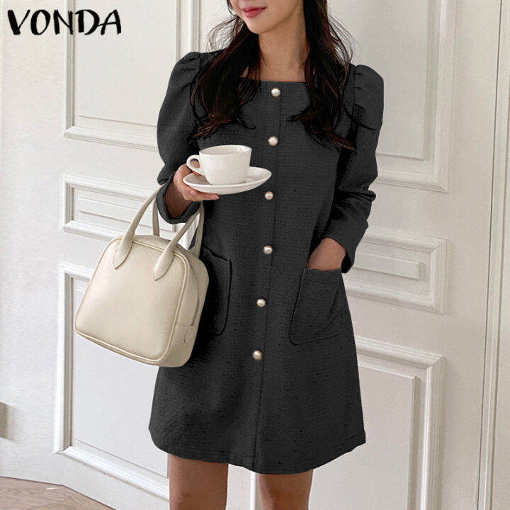 Vonda Women Square Neck Long Sleeve Elegant Mini Dress Korean Floral Lazada Ph 6598