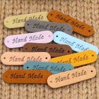 Hand Made Labels 45x13MM Handmade Leather Label For Clothes Sewing Crafts Handmade Tags For Knitting Garment Accessories 20Pcs Stickers Labels