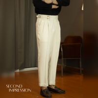 กางเกงขายาวเอวสูง Classic High Waist Trousers (Linen White)