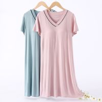 --SY23726♀ Nightdress h d womens summer th bra-free jamas ice silk loose large size short-sed m-length home