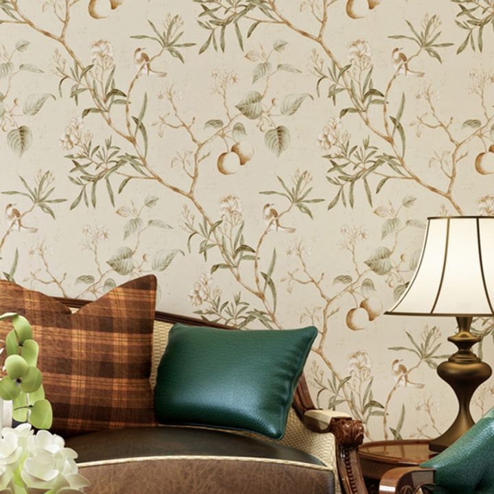 antique-flower-bird-pattern-wallpaper-apple-tree-bedroom-living-room-wallpaper-non-woven-rural-wallpaper-printed-wallpaper-w82