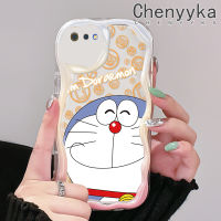 เคส Chenyyka สำหรับ Realme เคส A1K OPPO C2S C2สำหรับผู้ชายและผู้หญิงเนื้อครีมการ์ตูนโดราเอมอนน่ารักขอบคลื่นปกป้องกล้องเคสโทรศัพท์โปร่งใสเคสซิลิโคนอ่อนชัดเจนกันกระแทก