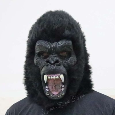 Black Gorilla Mask With Realistic Hair Halloween Cosplay Jungle Gorilla Funny Horror Adult Full-Face Latex Costume Accessories