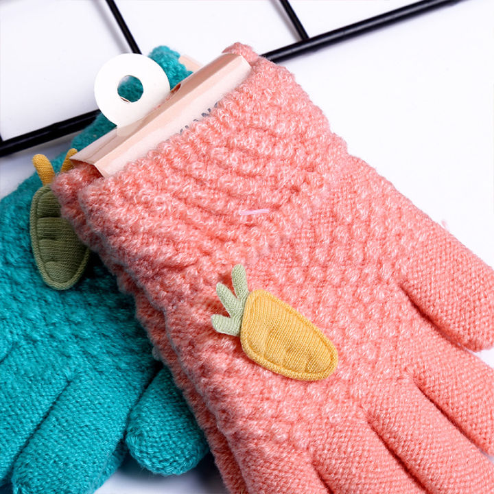 cod-ถุงมือแยกนิ้วสำหรับฤดูใบไม้ร่วงและฤดูหนาวแครอทน่ารักสองชั้นลาย-jacquard-นักเรียนและเด็กถุงมืออุ่น