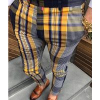 Vintage Plaid Striped Printing Slim Pencil Pants Men Spring Summer Fashion Button-up Skinny Trousers Mens Streetwear Long Pant